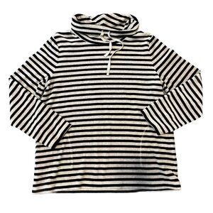 T By Talbots Striped Pullover Mock Neck Sweatshirt Womens Size L Velour